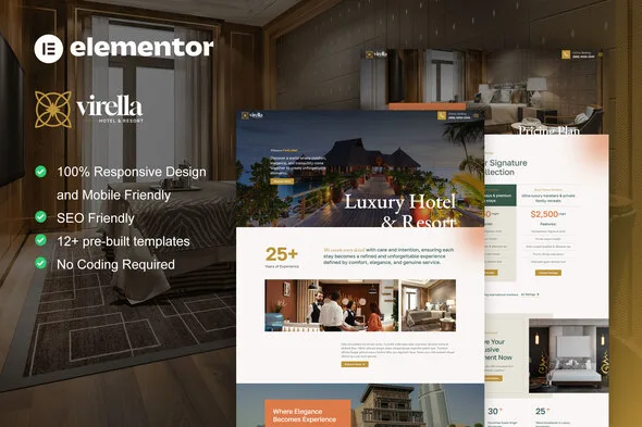 virella luxury hotel resort elementor pro template kit 1