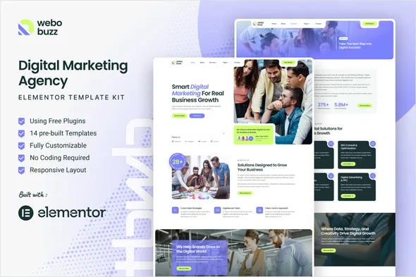 webobuzz digital marketing agency elementor template kit 1