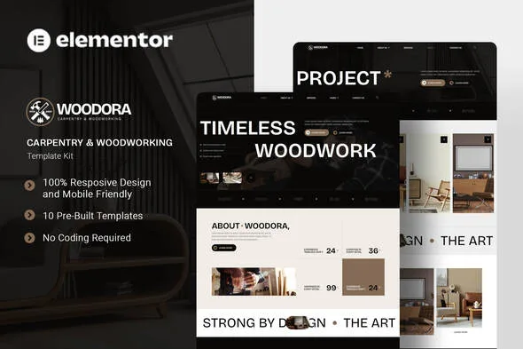 woodora carpentry woodworking elementor template kit 1