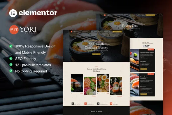 yori japanese restaurant food elementor pro template kit 1