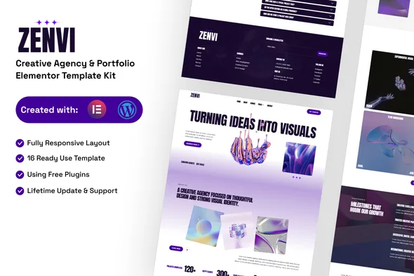 zenvi creative agency portfolio elementor template kit 1