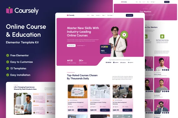 coursely online course education elementor template kit 1