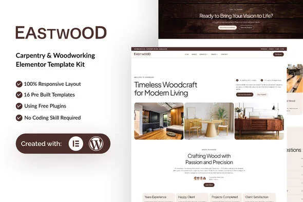 eastwood carpentry woodworking elementor template kit 1