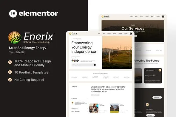 enerix solar and renewable energy elementor template kit 1