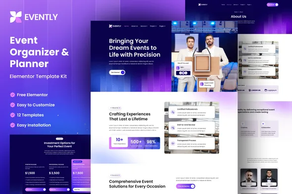 evently event organizer planner elementor template kit 1