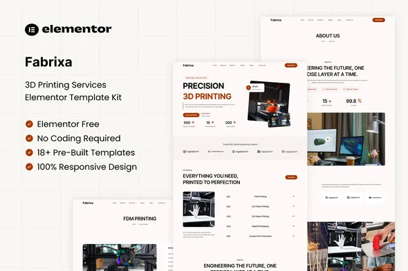 fabrixa 3d printing services elementor template kit 1