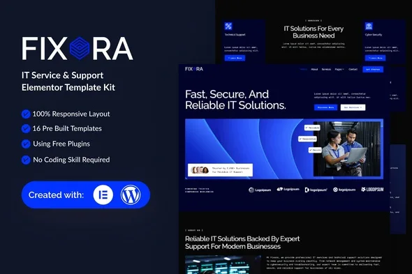 fixora it service support elementor template kit 1