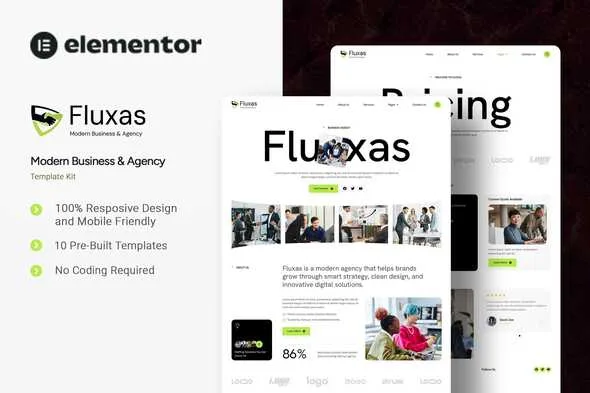 fluxas modern business agency elementor template kit 1
