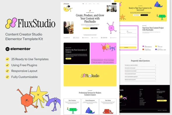 fluxstudio content creator studio elementor template kit 1