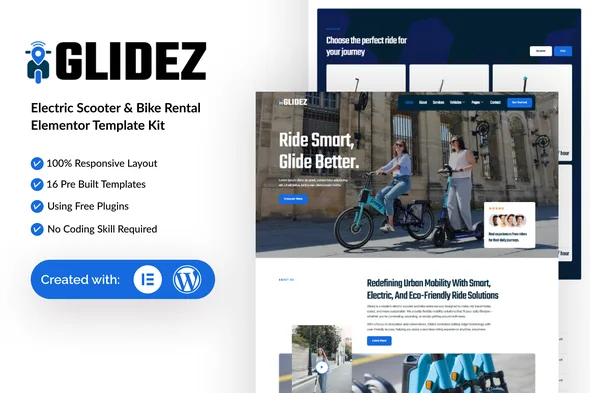 glidez electric scooter bike rental elementor template kit 1