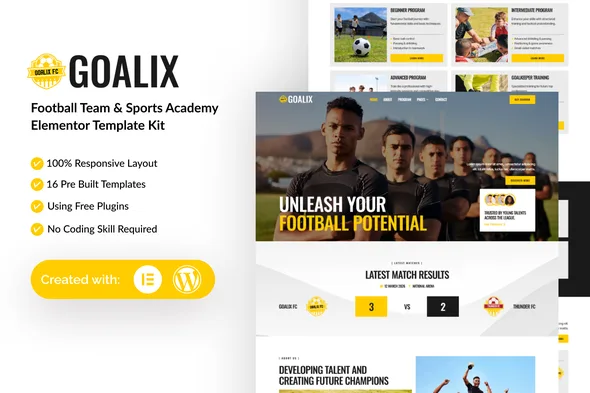 goalix football team sports academy elementor template kit 1