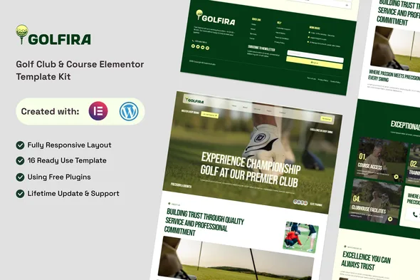 golfira golf club course elementor template kit 1