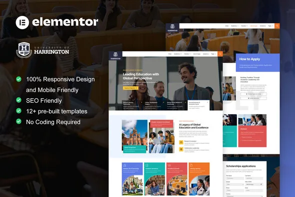 harrington university education elementor pro template kit 1