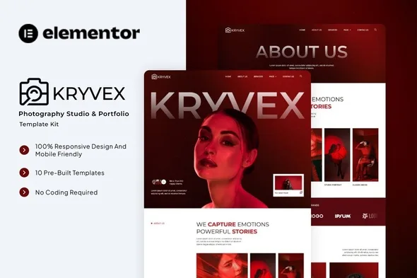 kryvex photography studio portfolio elementor template kit 1
