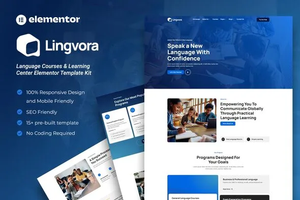 lingvora language courses learning center elementor template kit 1