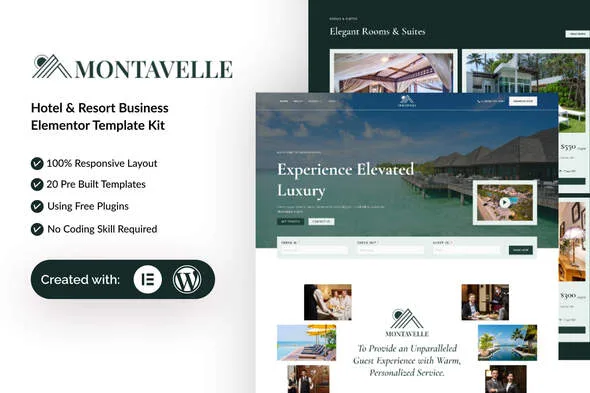 montavelle hotel resort business elementor template kit 1