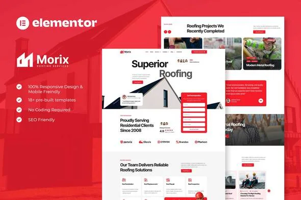 morix roofing services elementor pro template kit 1