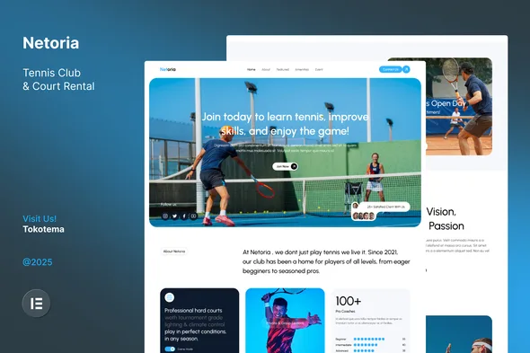 netoria tennis club court rental website elementor website kit 1