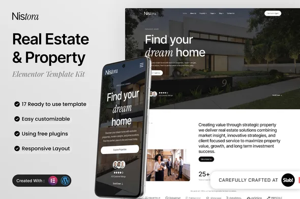 nistora real estate property elementor template kit 1