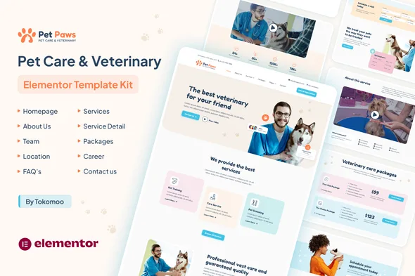 pet paws pet care veterinary elementor template kit 1