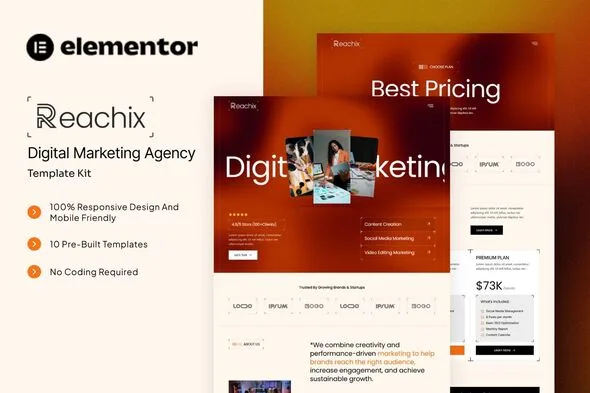 reachix digital marketing agency elementor template kit 1
