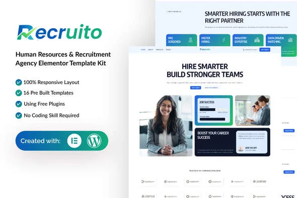 recruito human resources recruitment agency elementor template kit 1