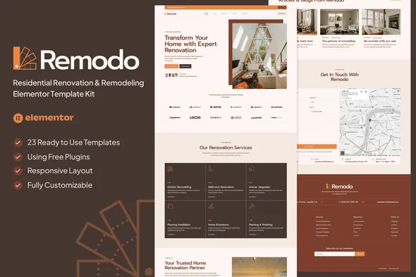 remodo residential renovation remodeling elementor template kit 1
