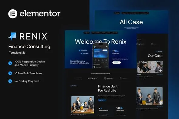 renix finance consulting elementor template kit 1