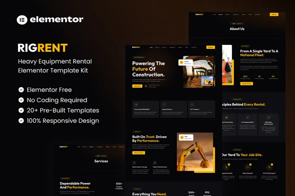 rigrent heavy equipment rental elementor template kit 1