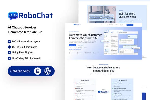 robochat ai chatbot service elementor template kit 1