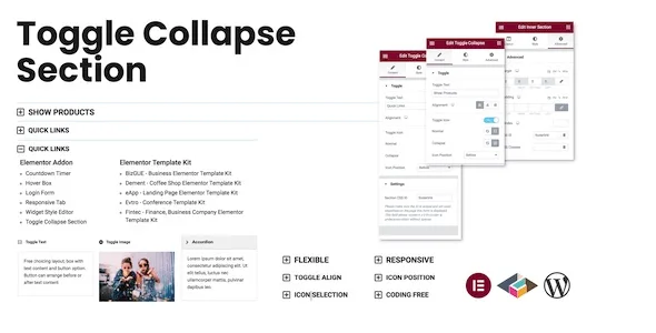 toggle collapse section elementor addon