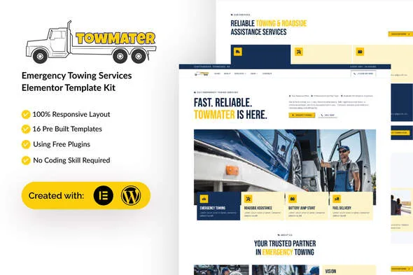 towmater emergency towing service elementor template kit 1