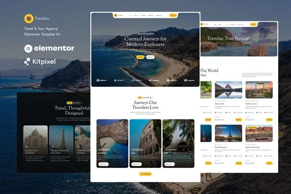 travelux travel tour agency elementor template kit 1