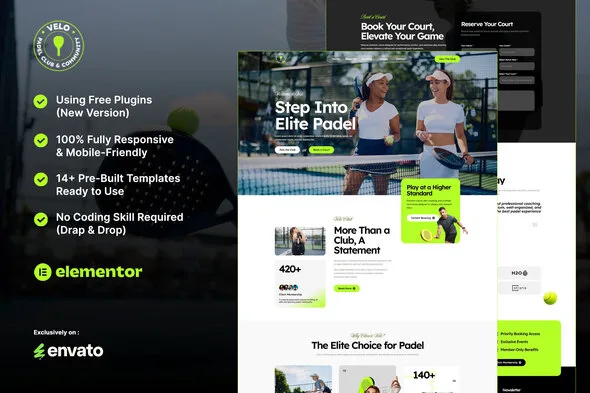 velo padel club community elementor template kit 1