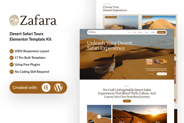zafara desert safari tours elementor template kit 1
