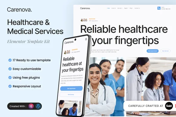 carenova healthcare medical services elementor template kit 1