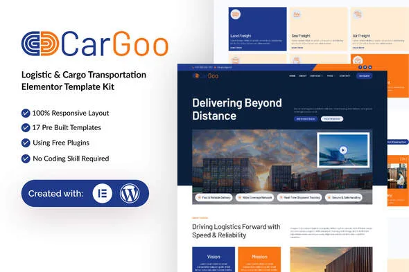 cargoo logistic cargo transportation elementor template kit 1