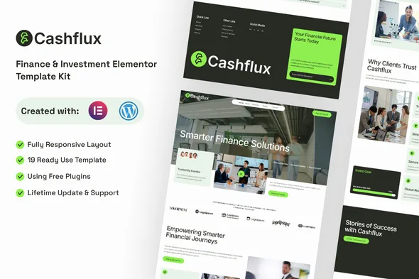 cashflux finance investment elementor template kit 1