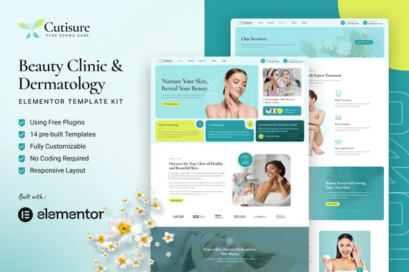 cutisure beauty clinic dermatology elementor template kit 1