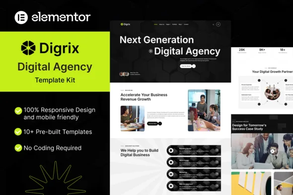 digrix digital agency elementor template kit 1