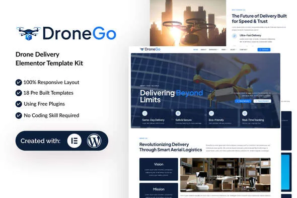 dronego drone delivery elementor template kit 1