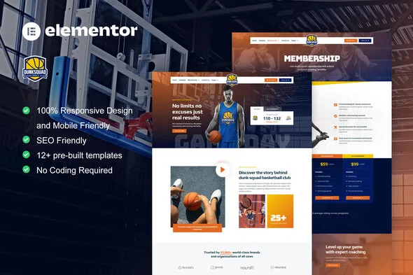 dunksquad basketball team sport club elementor pro template kit 1