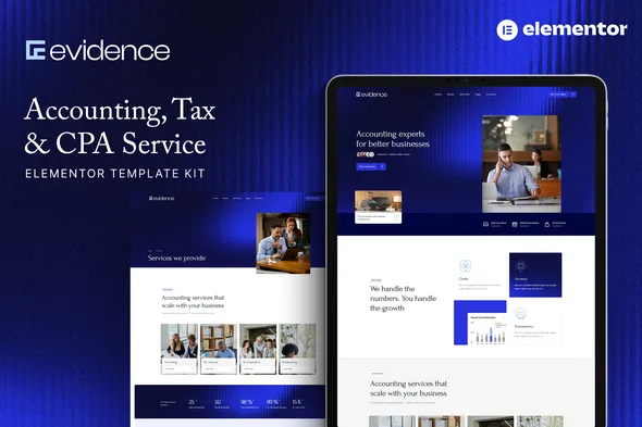 evidence accounting tax cpa service elementor template kit 1