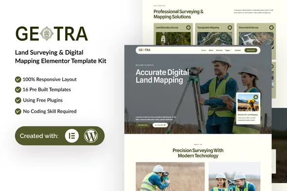 geotra land surveying digital mapping elementor template kit 1