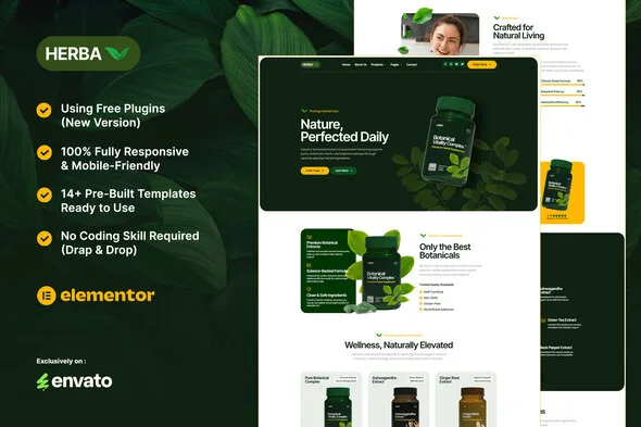herba herbal health wellness elementor template kit 1