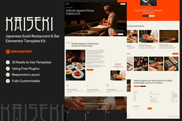 kaiseki japanese sushi restaurant bar elementor template kit 1