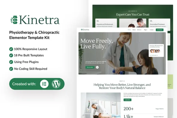 kinetra physiotherapy chiropractic elementor template kit 1