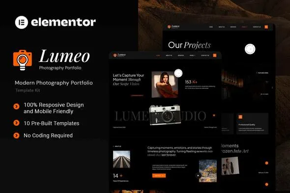 lumeo modern photography portfolio elementor template kit 1