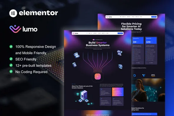 lumo artificial intelligence technology services elementor pro template kit 1