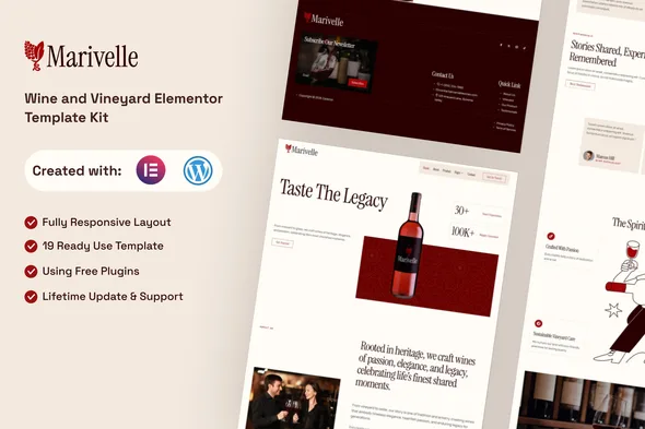 marivelle wine and vineyard elementor template kit 1